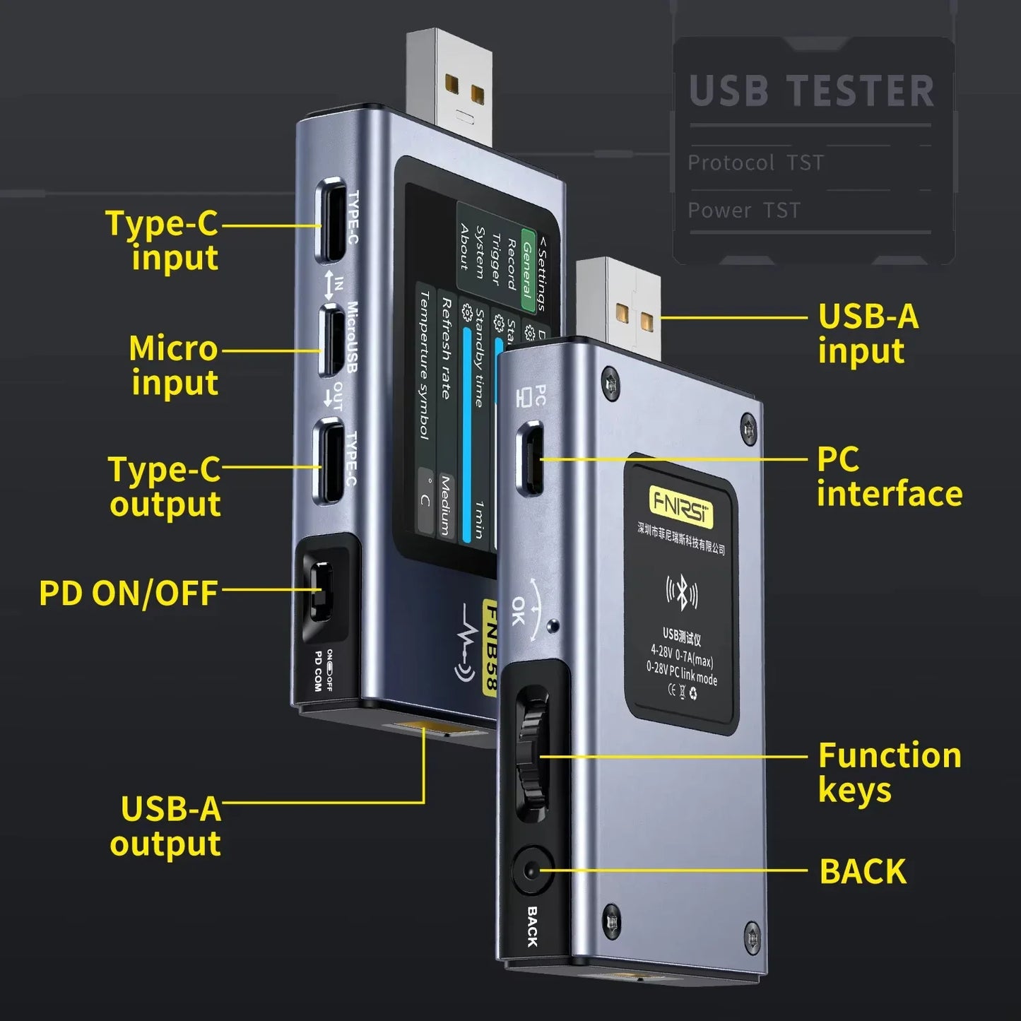 FNB58 USB Tester Voltmeter – TYPE-C Fast Charge Detection, Ammeter, Capacity & Ripple Measurement Tool