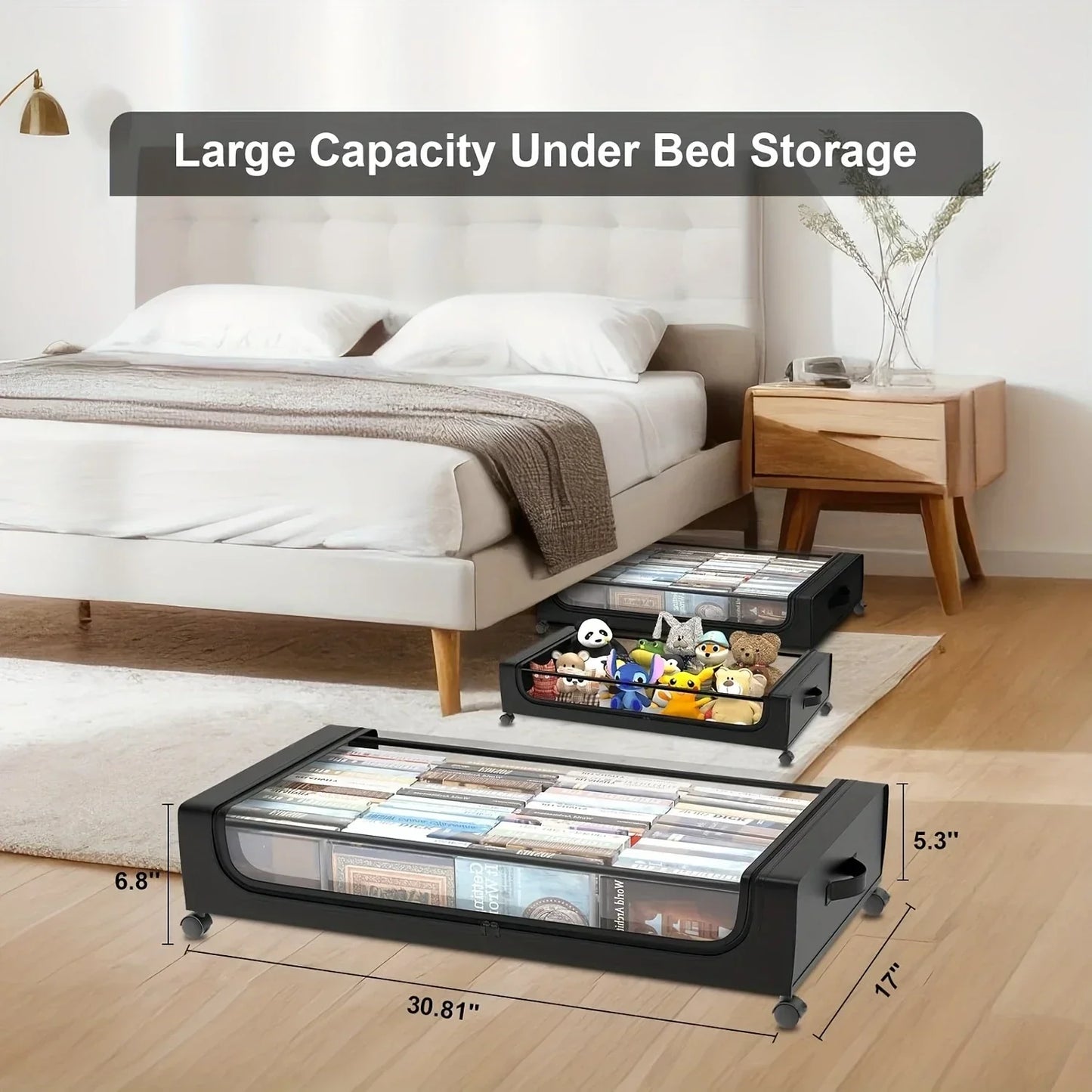 Underbed Storage Lockers with Wheels — Pull-Out Containers for Shoes & Clothes, Space-Saving for Dorms & Bedrooms