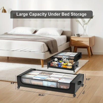 Underbed Storage Lockers with Wheels — Pull-Out Containers for Shoes & Clothes, Space-Saving for Dorms & Bedrooms