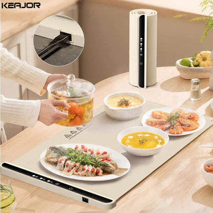 Electric Warming Tray – Foldable Portable Smart Food Warmer Plate with 3 Temperature Settings for Fast Heating