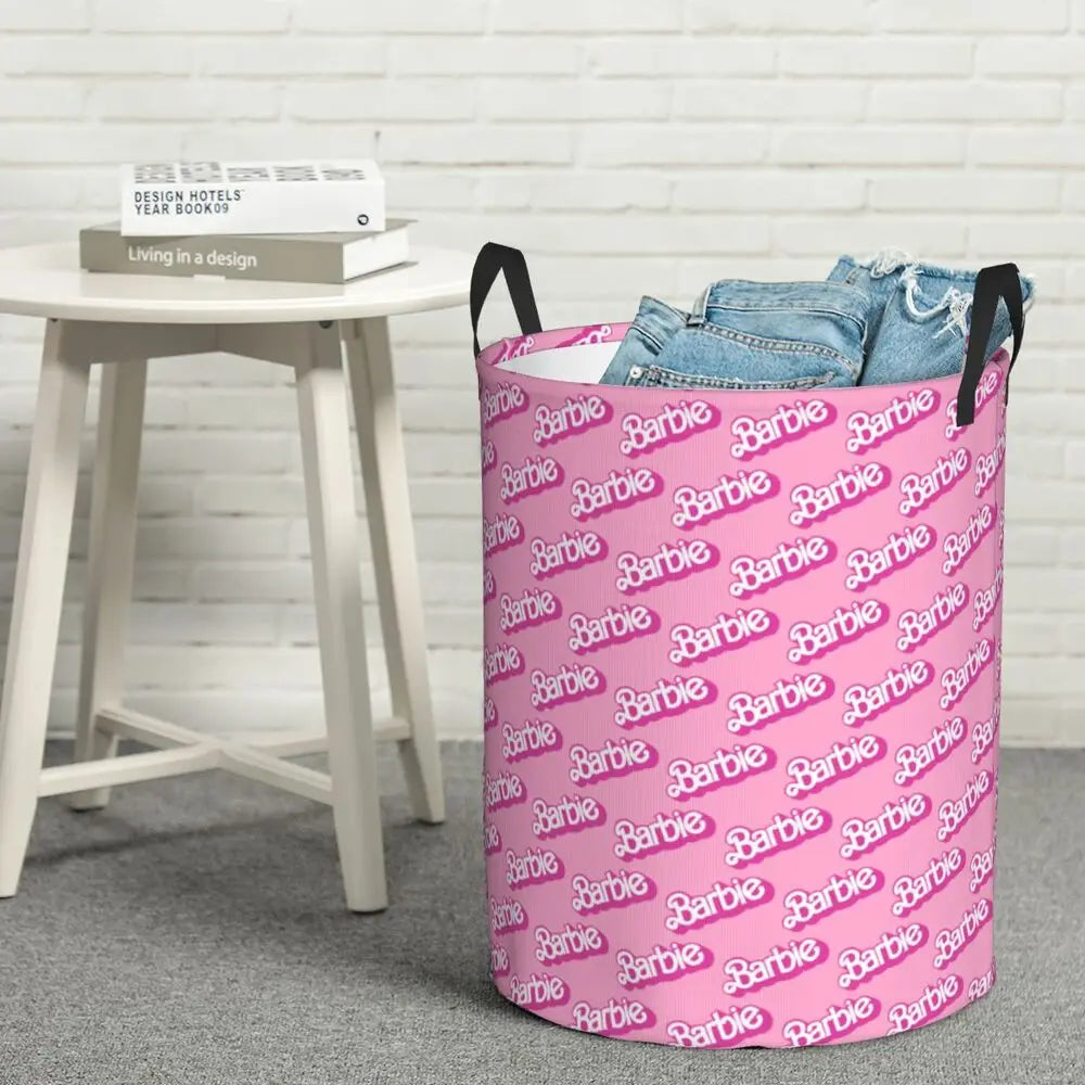 Custom Barbie Logo Laundry Basket – Collapsible Large Capacity Clothes Storage Bin, Disney Baby Hamper