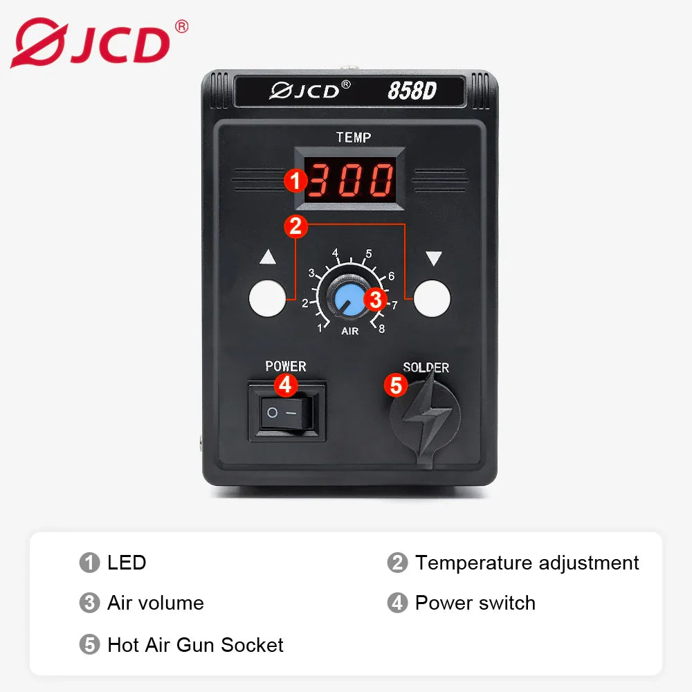JCD Hot Air Gun 858D – 700W BGA Rework Solder Station, SMD SMT Welding Heat Gun, 220V/110V Repair Tool