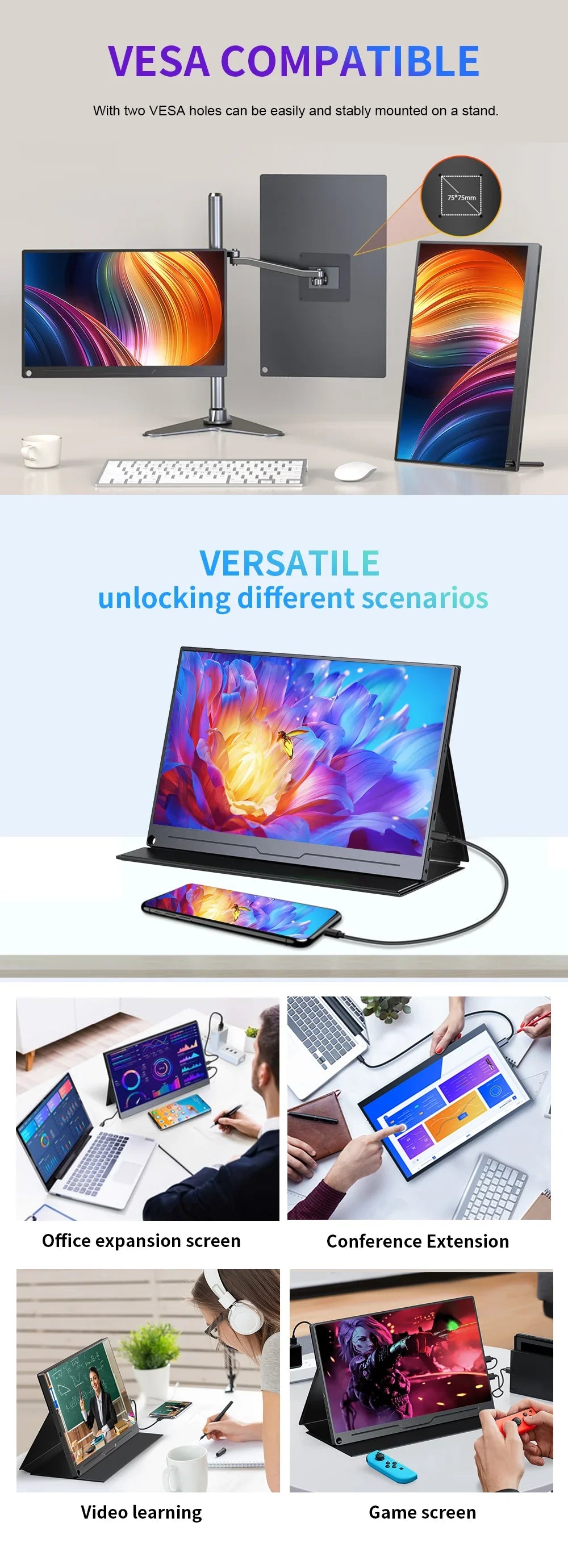 13.3 Inch 2.5K Portable Monitor – 2560x1600 External Display for Gaming, Laptop, PS3/PS4, Switch, Mini PC, Tablet