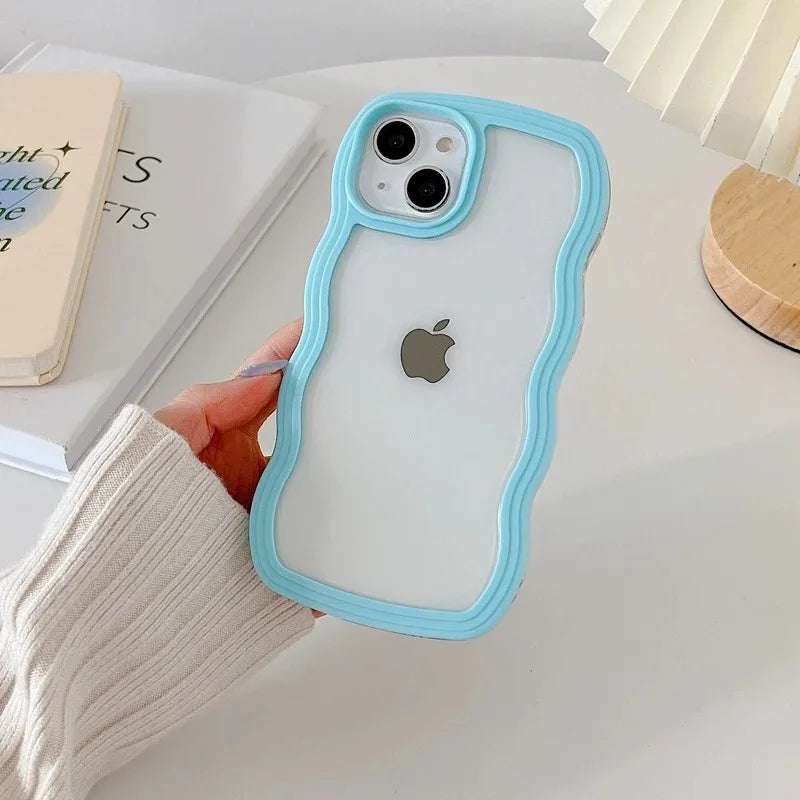 Candy Wavy Lines Bumper Case for iPhone 16/15/14/13/12/11 Pro Max Plus XR XS Max – Shockproof Clear Hard Back Cover