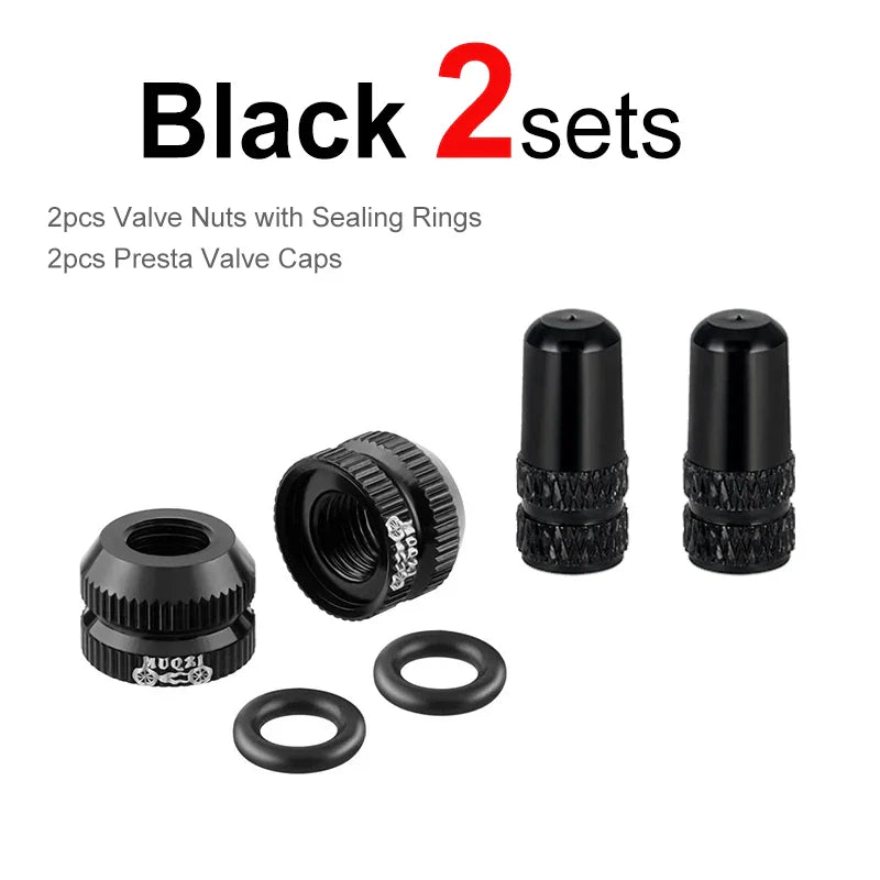 Bicycle Presta Valve Nut & Cap Set – Inner Tube Tire Nozzle Locking Screw with Sealing Ring Dust Protector
