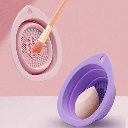 Silicone Makeup Brush Cleaner Bowl – Folding Powder Puff & Eyeshadow Brush Washing Mat, Soft Beauty Scrubber Tool
