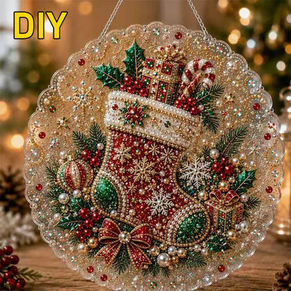 Christmas Pearl Diamond Painting Suncatcher Kit - DIY Acrylic Round Bead Craft for Wall & Window Decor