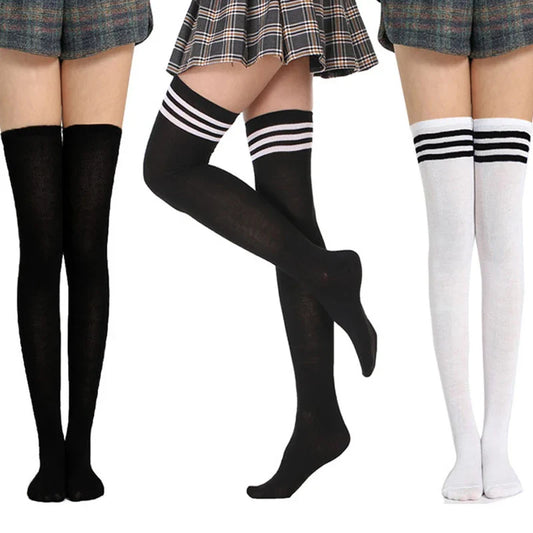Sexy Striped Thigh High Socks for Women – Long Nylon Over Knee Stockings & Leg Warmers