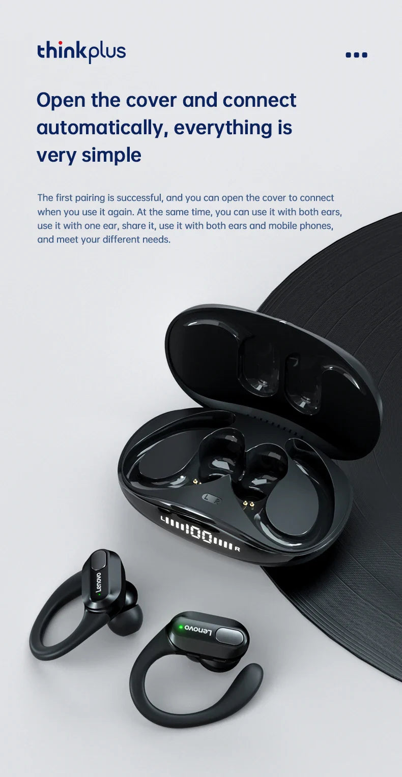 Lenovo XT80 Sports Wireless Earphones — TWS Bluetooth 5.3, HiFi Stereo, LED Power Display, Built-in Mic Headphones