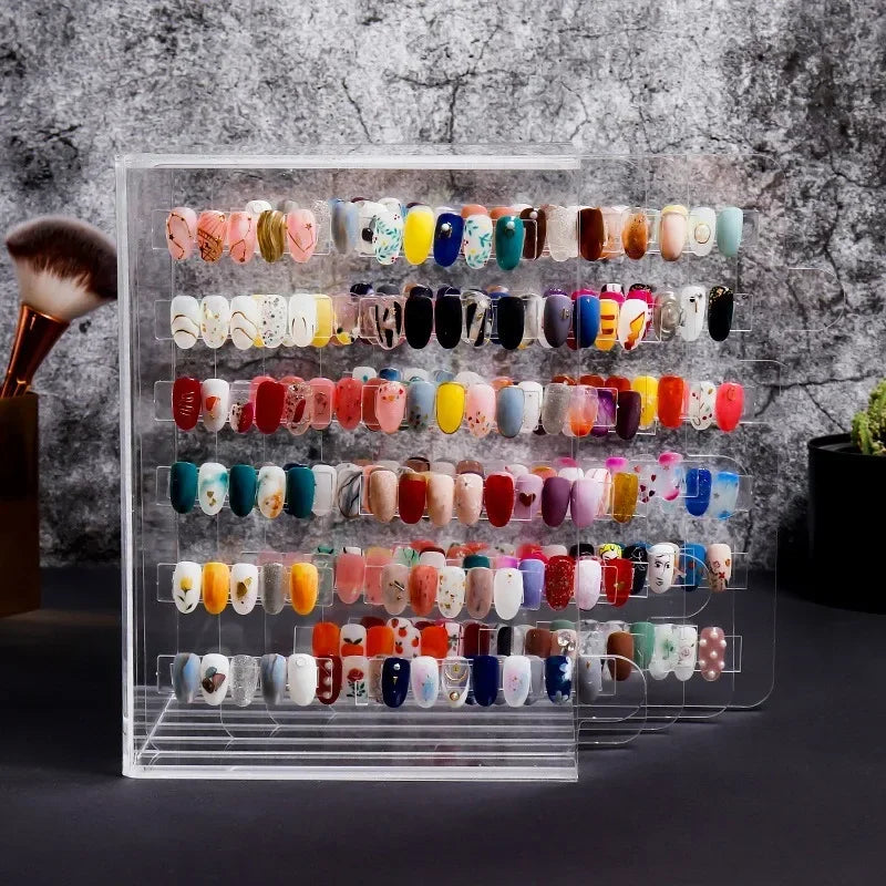 5 Layer Acrylic Nail Display Stand - Transparent Dustproof Manicure Color Card Holder for Salon & Home Use