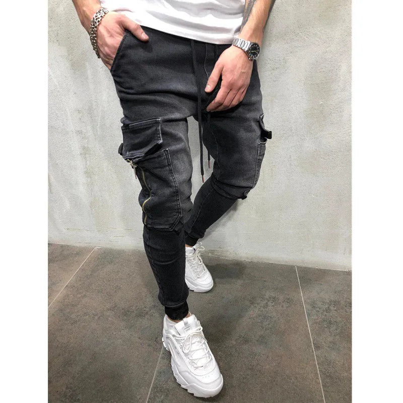 Men’s Retro Washed Stretch Denim Jeans – Slim Fit Zipper Casual Skinny Pencil Pants, Plus Size