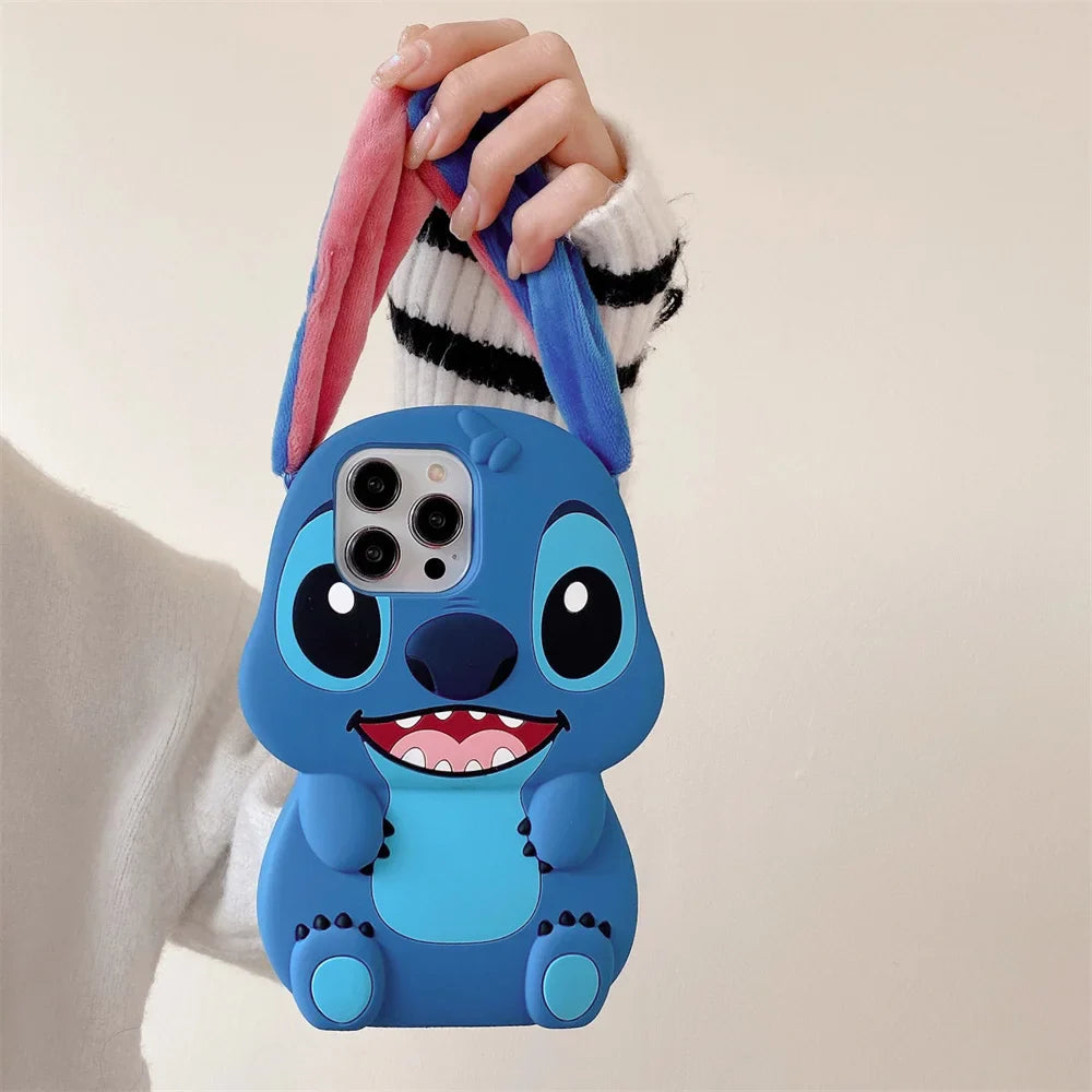 3D Cartoon Stitch Keychain Plush Phone Case with Ear Cover – Compatible with Samsung Galaxy S23/S24/S25 Ultra & A14-A34 Series