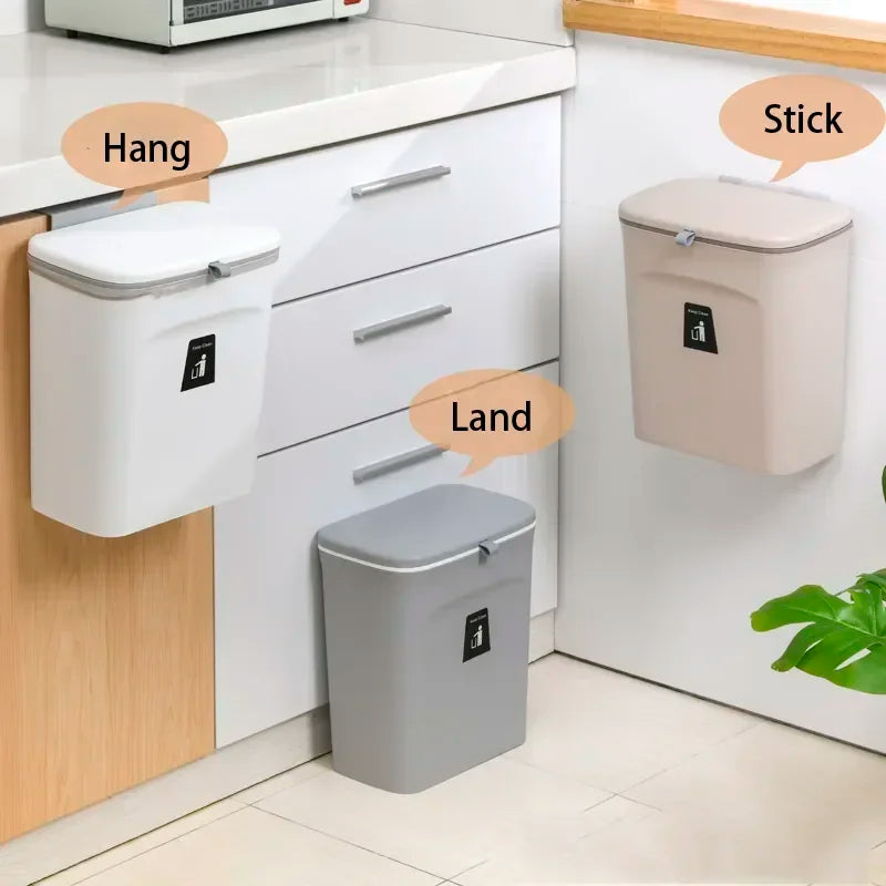 Wall-Mounted Kitchen and Bathroom Garbage Bin with Lid - Available in 7L and 9L Sizes, Ideal for Storage and Waste Management