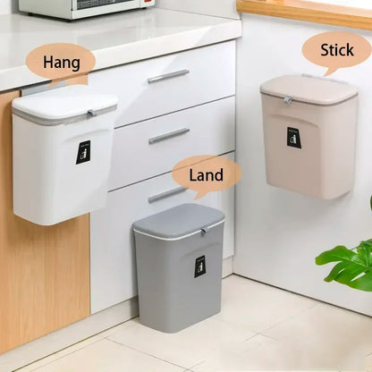 Wall-Mounted Kitchen and Bathroom Garbage Bin with Lid - Available in 7L and 9L Sizes, Ideal for Storage and Waste Management
