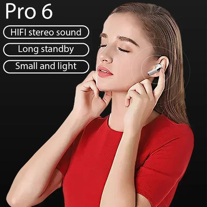 Pro 6 TWS Bluetooth Earphones – Wireless Noise Cancelling Headset with Mic, Pro6 Earbuds for iPhone