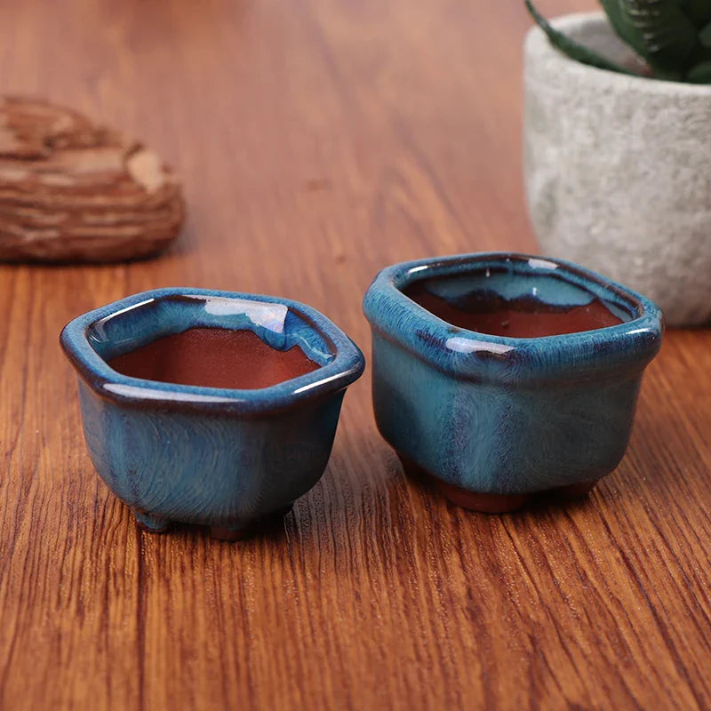 Mini Chinese Style Ceramic Bonsai Pot – Breathable Succulent Planter with Drainage Holes for Home