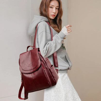 Women’s Large Capacity Leather Bookbag Rucksack - High-Quality Vintage Backpack, School and Travel Purse