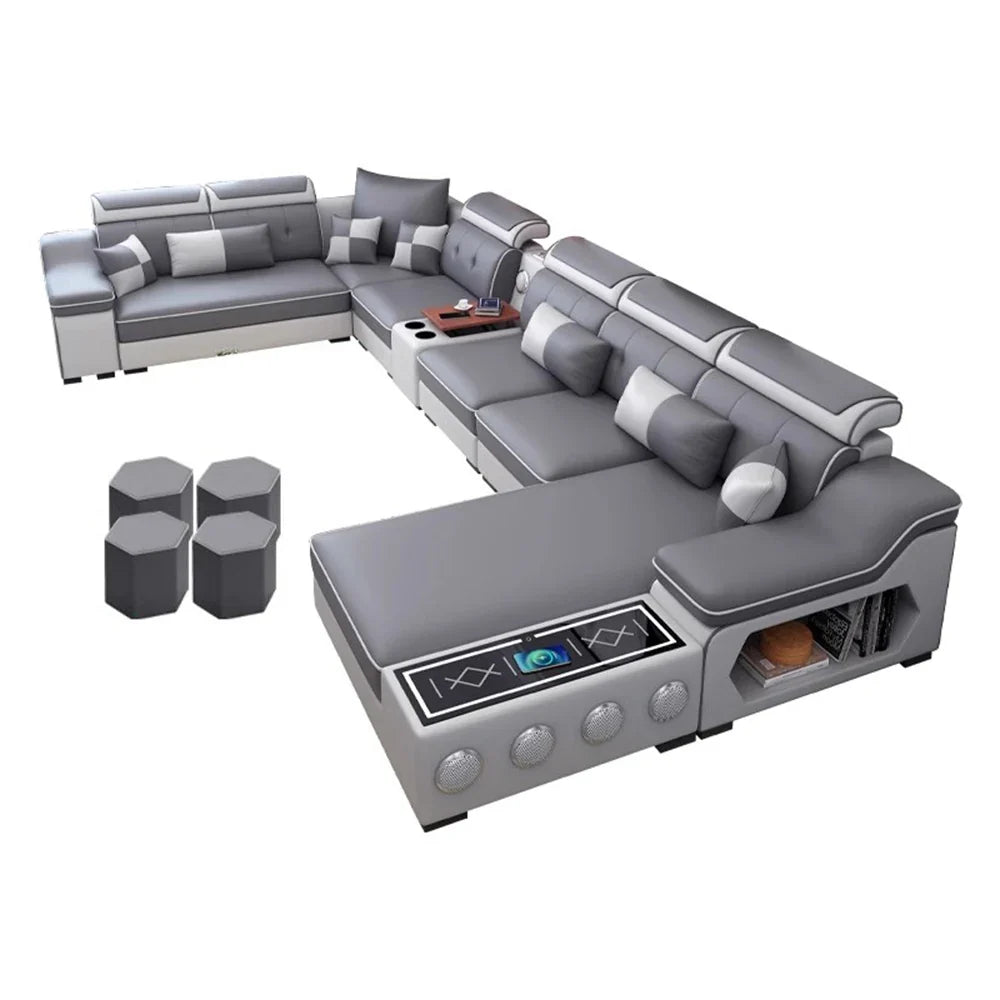 Linlamlim Modern Sectional Sofa Set - Fabric Chaise Lounge with Bluetooth Speakers & USB Charging Ports for Living Room