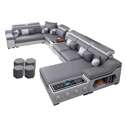 Linlamlim Modern Sectional Sofa Set - Fabric Chaise Lounge with Bluetooth Speakers & USB Charging Ports for Living Room