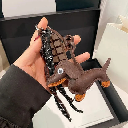 Leather Dachshund Bag Pendant - Creative Dog Keychain & Car Keyring Charm Gift