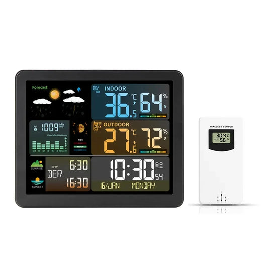Digital Weather Station Clock - Indoor/Outdoor Temperature & Humidity Meter with Weather Forecast Wireless Table Clock