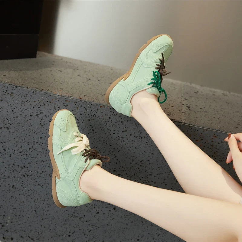 DIMANYU Women’s Genuine Leather Gump Shoes – 2025 Spring Retro Lace-Up Non-Slip Casual Sneakers