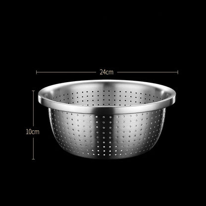 Stainless Steel Drain Basket Colander – Round Rice Cleaning Sieve & Fruit Vegetable Washing Strainer for Kitchen Use