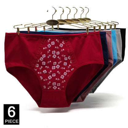 Women’s Cotton Briefs Set - Sexy Print Mid-Rise Plus Size Panties 2XL-4XL Soft Breathable Underwear 6Pcs