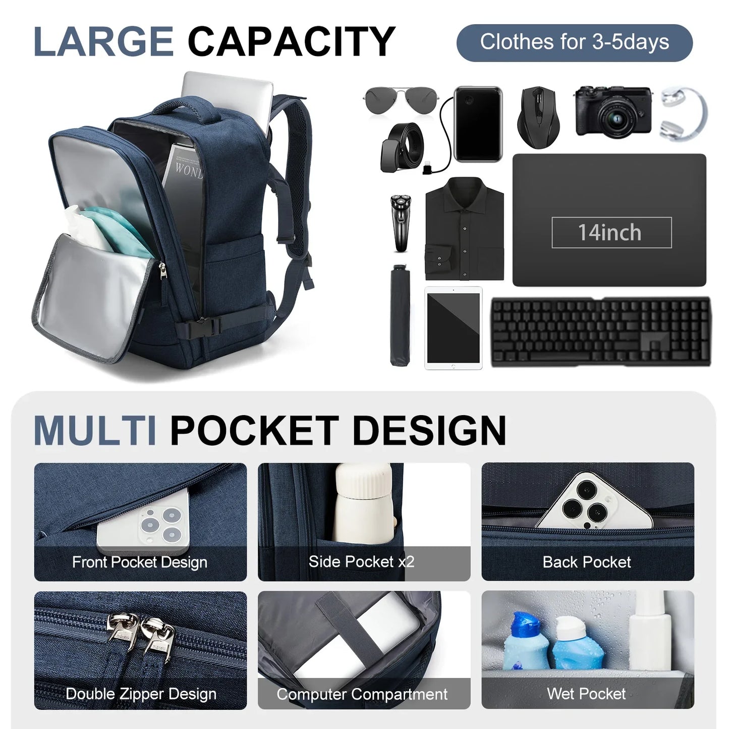 Travel Backpack 40x20x25cm – Cabin Bag for Ryanair, Airplane Carry-On, School, Laptop & Leisure, Women & Men