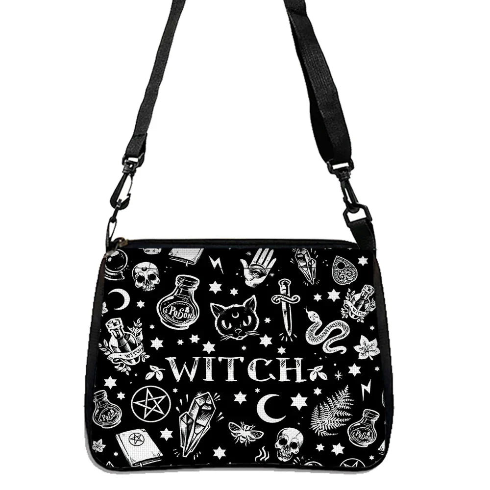 Gothic Cat Printed Shoulder Bag - Halloween Fabric Crossbody Purse, Versatile Small Square Handbag for Women