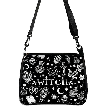Gothic Cat Printed Shoulder Bag - Halloween Fabric Crossbody Purse, Versatile Small Square Handbag for Women