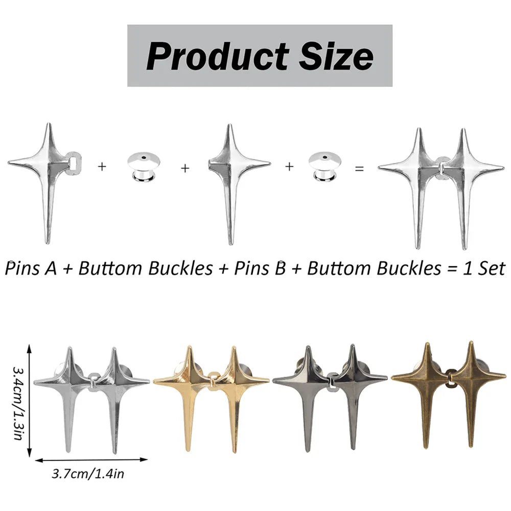 Adjustable Jean Button Pins – Detachable Metal Waist Tightener with Cross Star Design for Clothing Alterations
