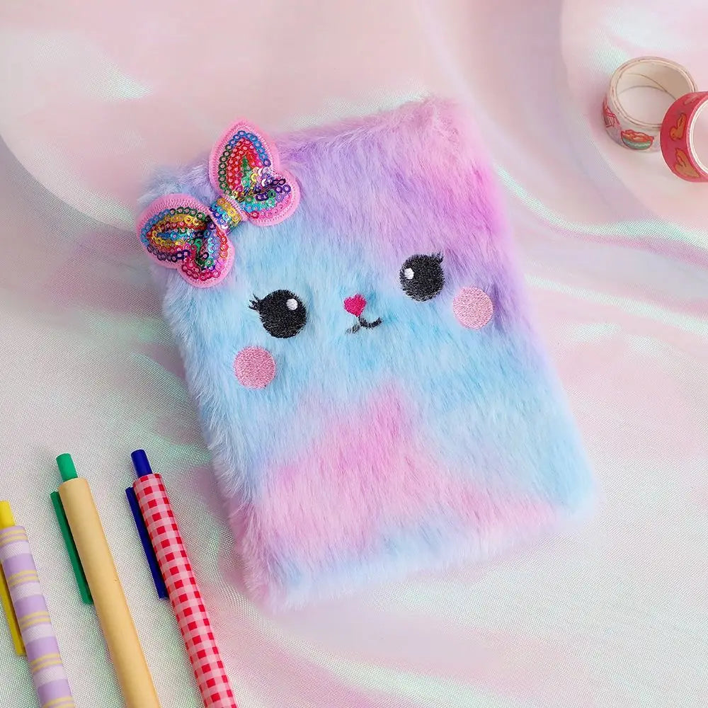 Cartoon Bear Plush Lock Notebook A5 Tie-Dye Diary Journal for Girls – Cute Stationery Gift