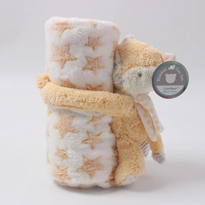 2-Piece Baby Gift Set – Pink Bunny Plush Flannel Blanket & Stuffed Animal for Newborn Sleeping