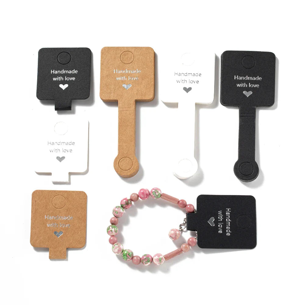 50PCS Self-Adhesive Display Card — 4x10cm Price Tags for Bracelets, Keychains & Jewelry Packaging, Small Business Labels