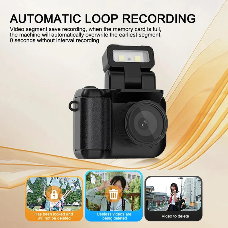 Mini Monoreflex Style 1080p CMOS Camera – Portable Video Recorder with Flash, LCD Screen & Battery Dock
