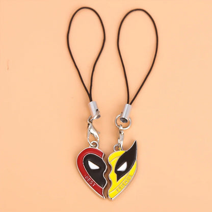 Best Friends Clown Mask Keychain & Bracelet Pendant Combo – Red & Yellow Love Jewelry for Friends