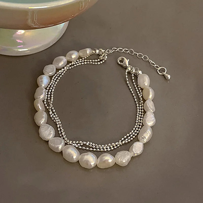 Double-Layer Crystal Pearl Beaded Bracelet – Vintage Ethnic Stacking Bangle for Women, Fashion Hand Jewelry Gift