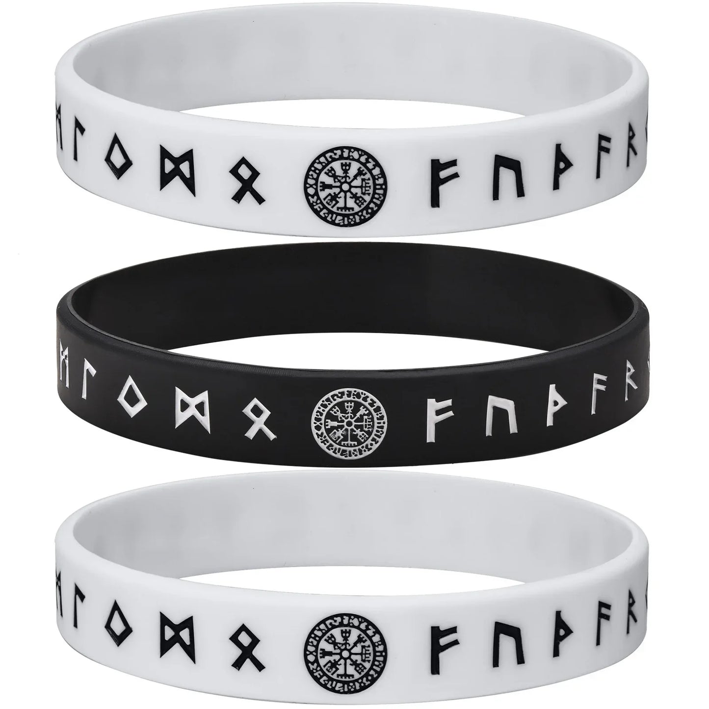 Vnox 12mm Silicone Bracelet for Men - Soft Rubber Viking Compass Rune Amulet Wristband Set