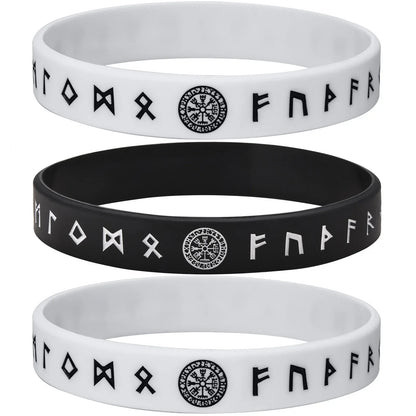 Vnox 12mm Silicone Bracelet for Men - Soft Rubber Viking Compass Rune Amulet Wristband Set