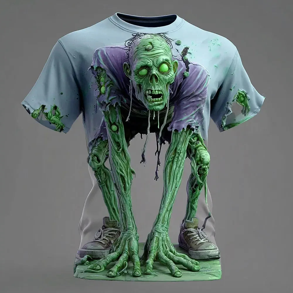 Men's 3D Zombie Halloween T-Shirt - Horror Visual Illusion Short Sleeve Casual Streetwear