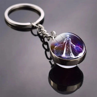 S12 Constellation Keychain – Luminous Double-Sided Zodiac Glass Ball Pendant for Men & Women
