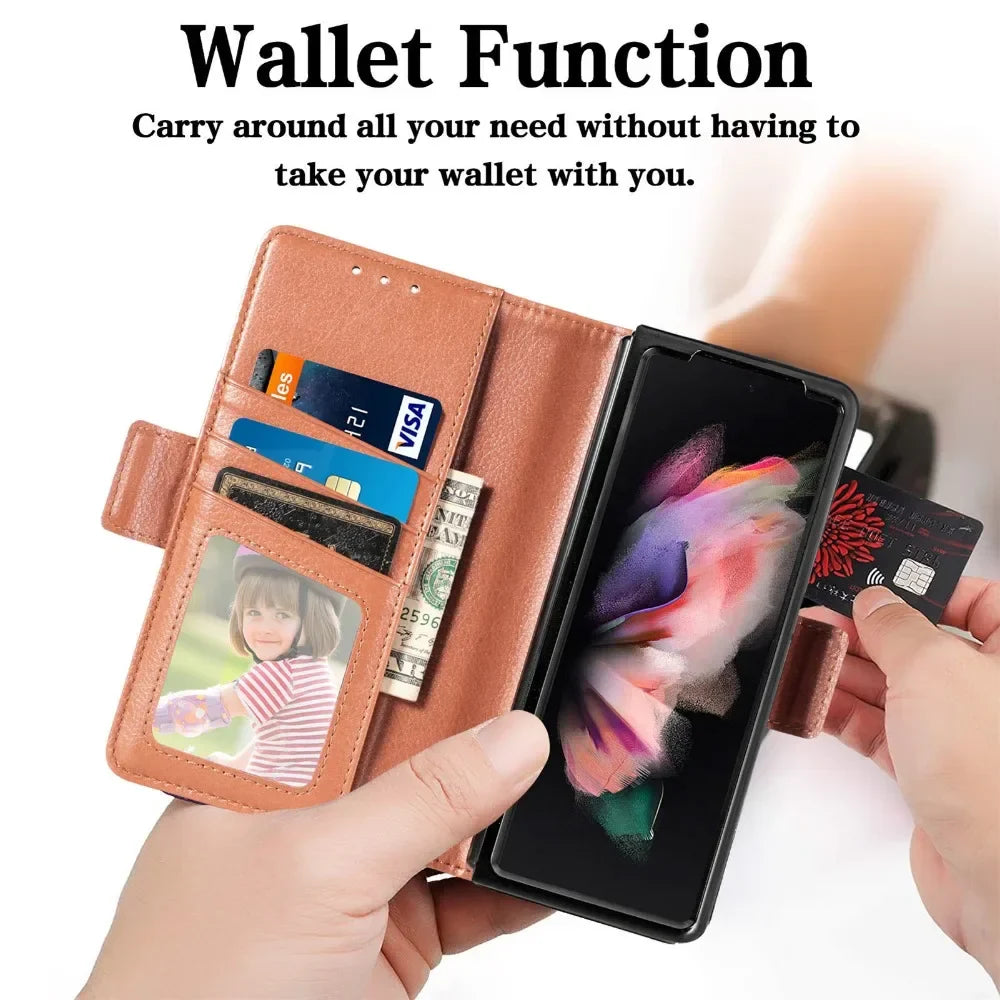 PU Leather Card Holder Case with Pen Slot for Samsung Galaxy Z Fold 6/5/4/3 – Slim Back Cover (No Pen)