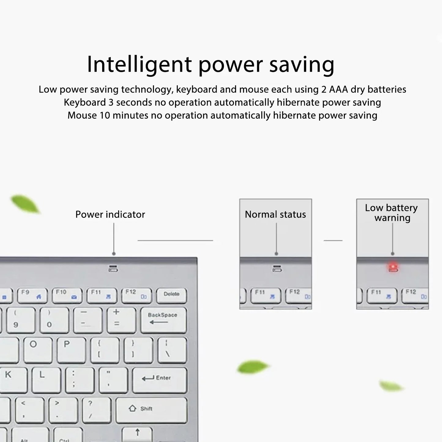 Slim Wireless Keyboard and Mouse Combo – Portable Silent Power-Saving Kit with LED Indicator for Home