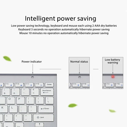 Slim Wireless Keyboard and Mouse Combo – Portable Silent Power-Saving Kit with LED Indicator for Home
