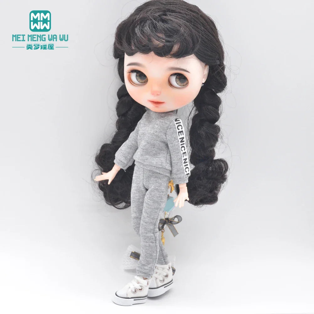 Blythe Doll Clothes – Fashion Tops, Black & White Shirts with Jeans & Plaid Pants for Azone OB22/OB24 Dolls