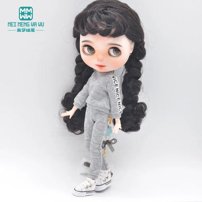 Blythe Doll Clothes – Fashion Tops, Black & White Shirts with Jeans & Plaid Pants for Azone OB22/OB24 Dolls