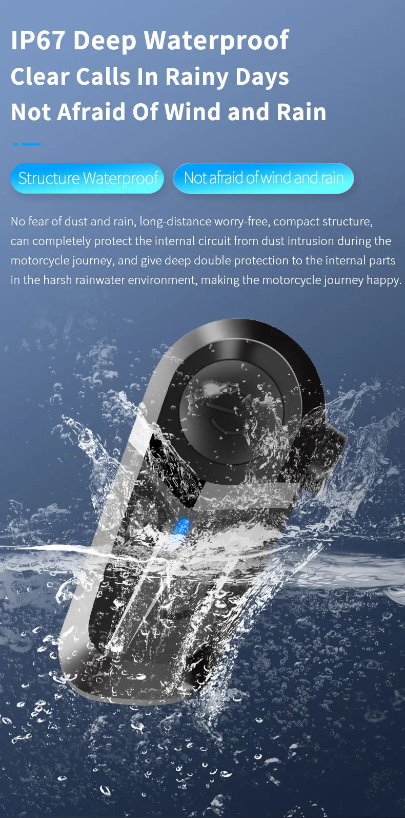 Bluetooth 5.3 Wireless Motorcycle Helmet Headset – Hands-Free Call & Music Player, Waterproof Earphones for Moto Helmets