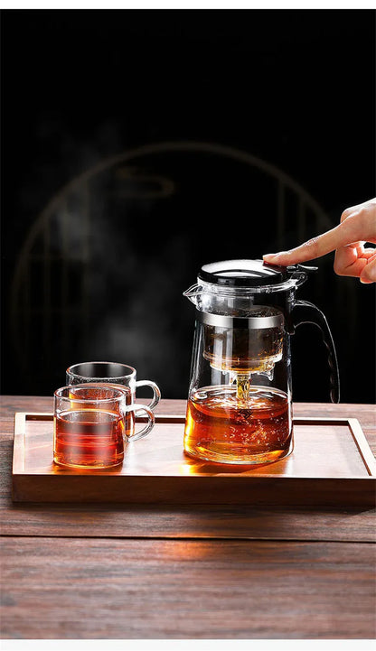 Heat-Resistant Glass Teapot with One-Click Filter – Tea & Coffee Pot, Tea Water Separation, Home Teaware Set