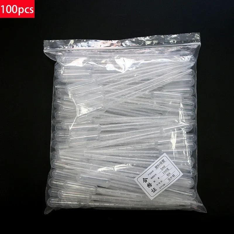 100PCS Laboratory Pipette Set — Plastic Disposable Graduated Droppers, 0.2/0.5/1/2/3/5/10mL for Liquid Measurement